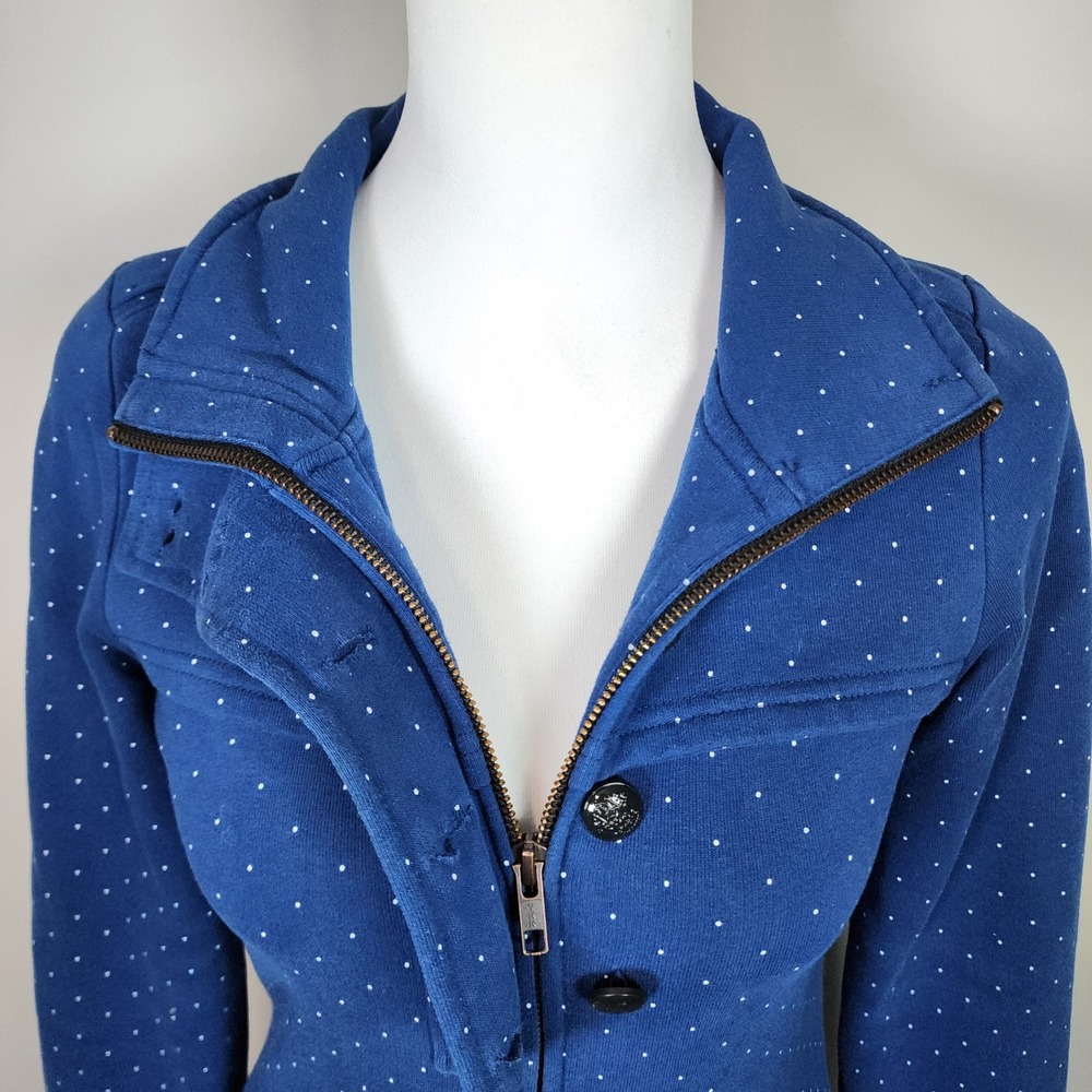 TWIK Sweatshirt Jacket Womens XS Navy Polkadot Jersey Preppy Full Zip Military - Picture 5 of 13